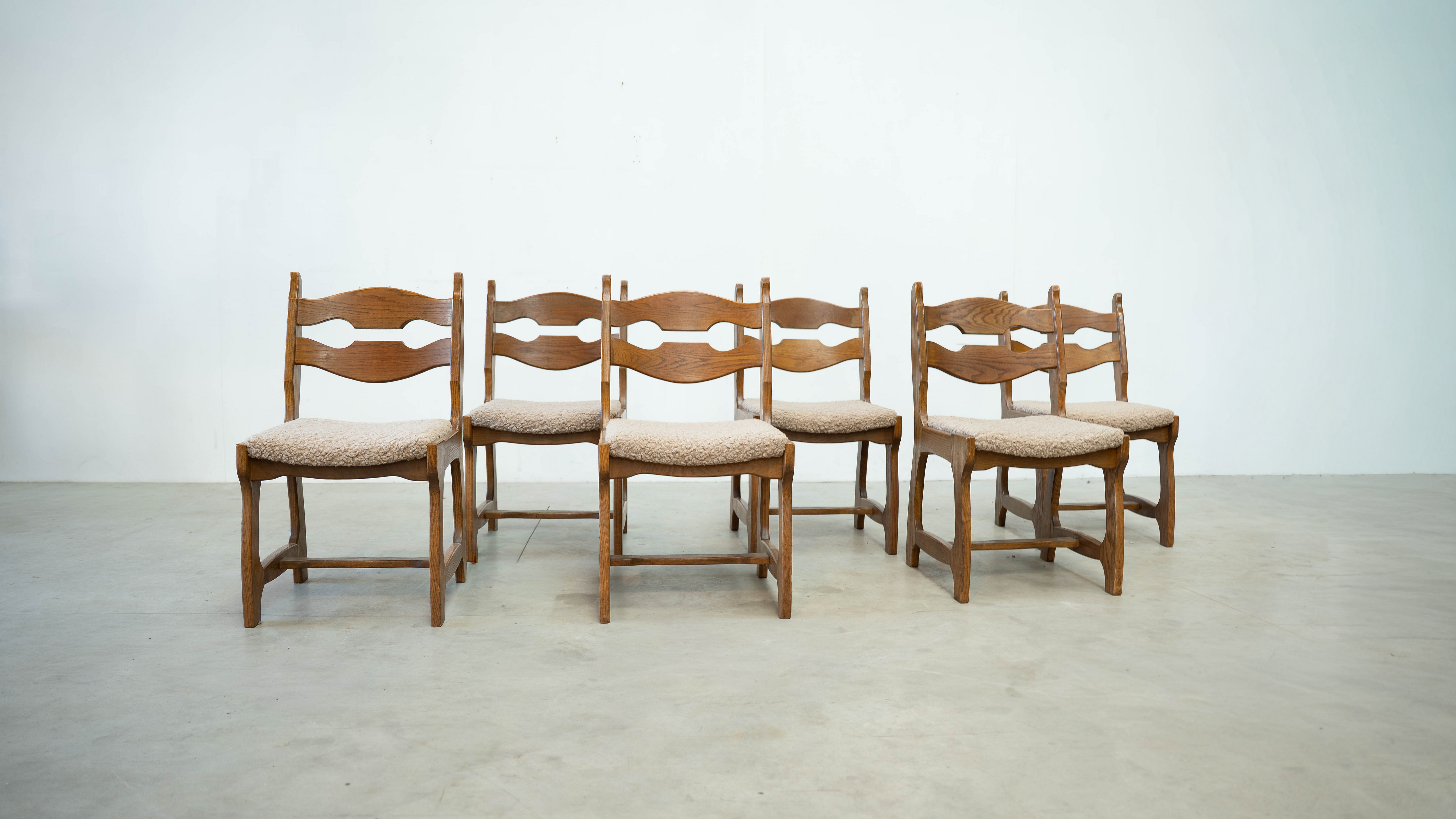 Set of six brutalist razorback dining chairs