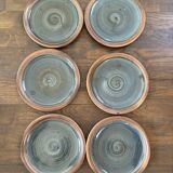 6 flat plates by Pierre Digan stoneware from the 70s