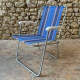 Blue and red striped camping chair