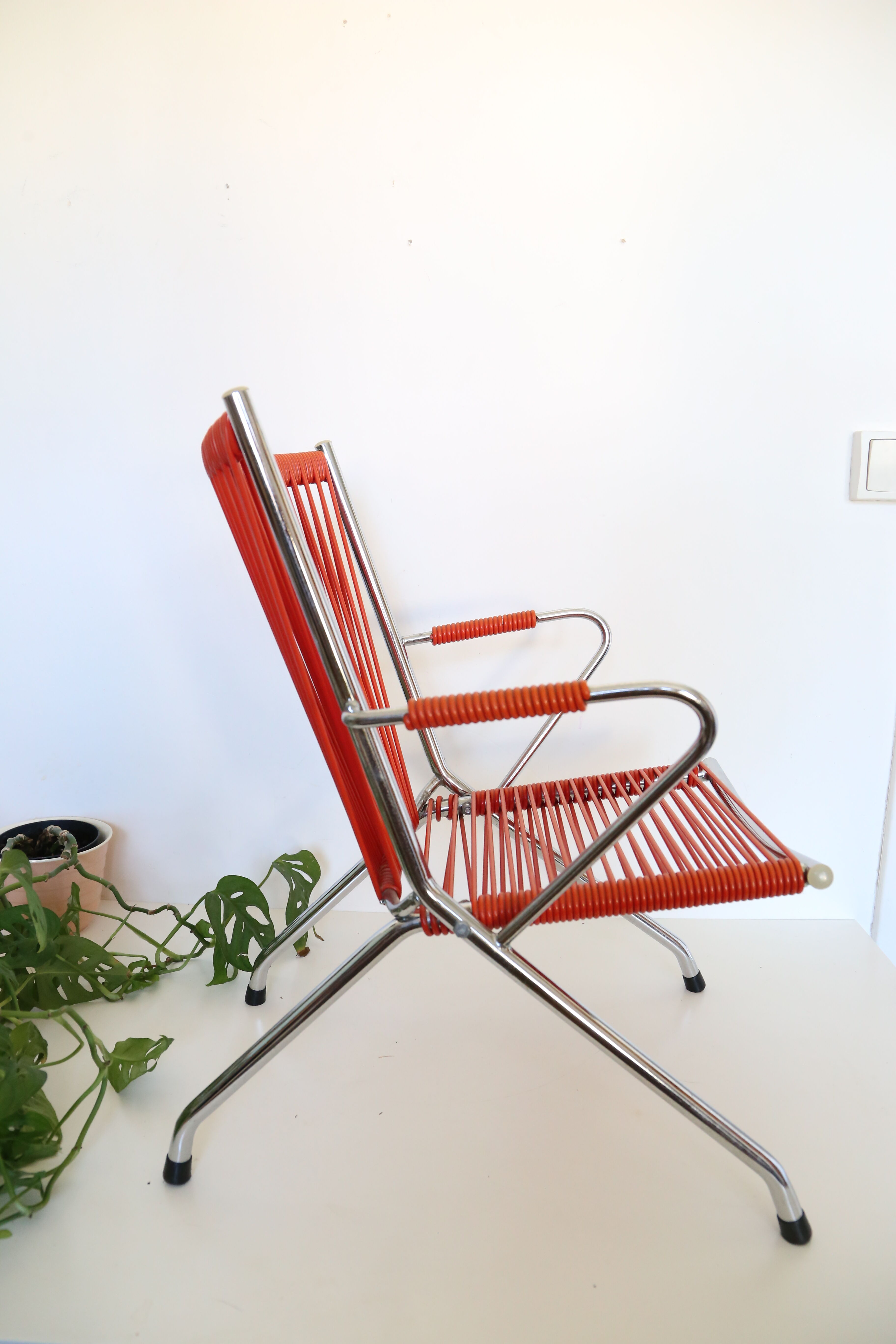 Children's armchair, folding, scoubidou and chrome, 1960