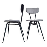 Pair of black metal and blue fabric chairs