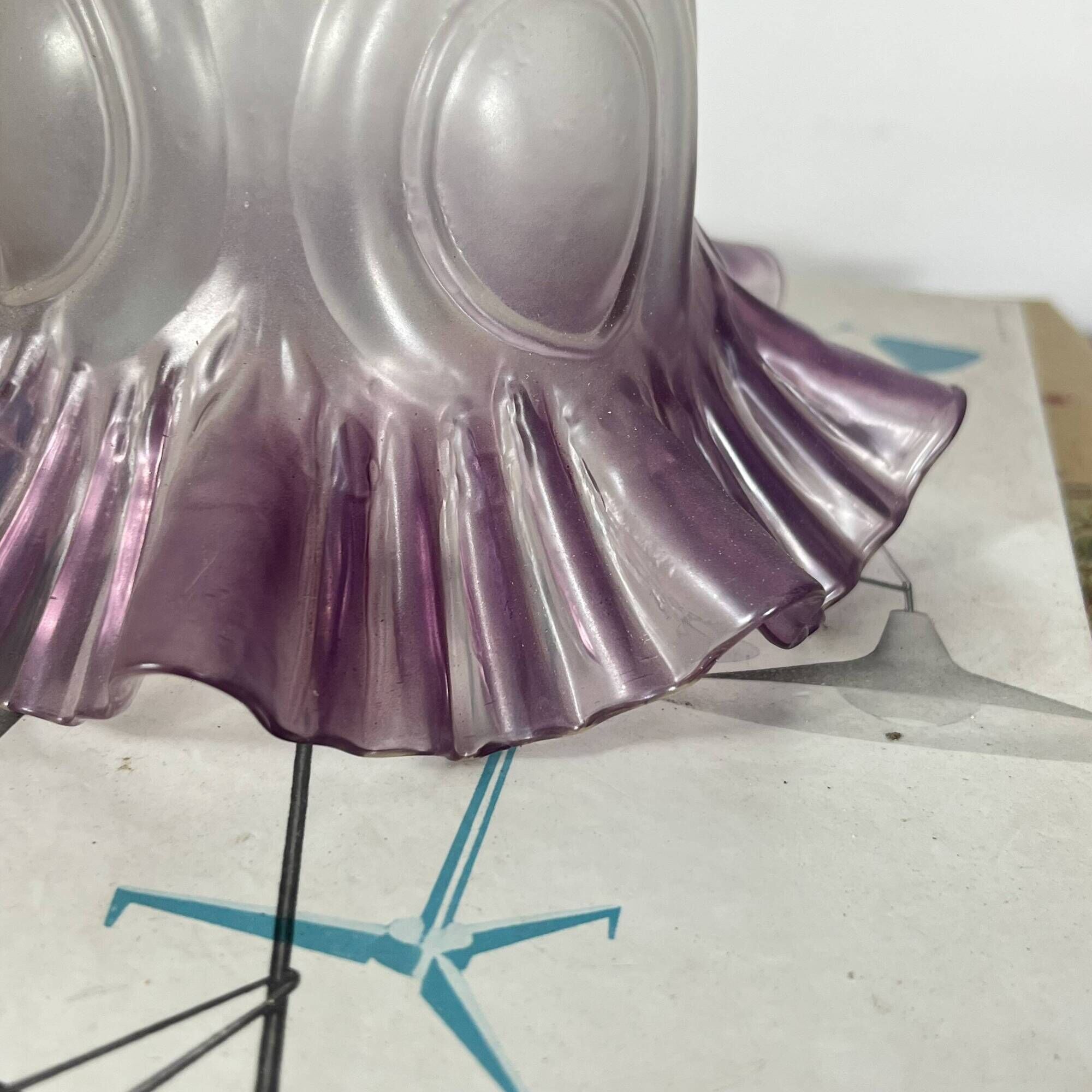 Antique tulip lampshade in transparent glass with a purple rim.