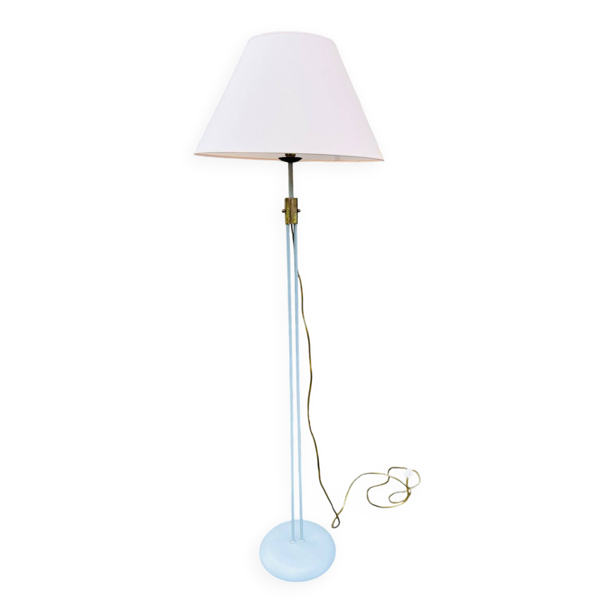 Tubular floor lamp in blue-grey metal and brass, 1930