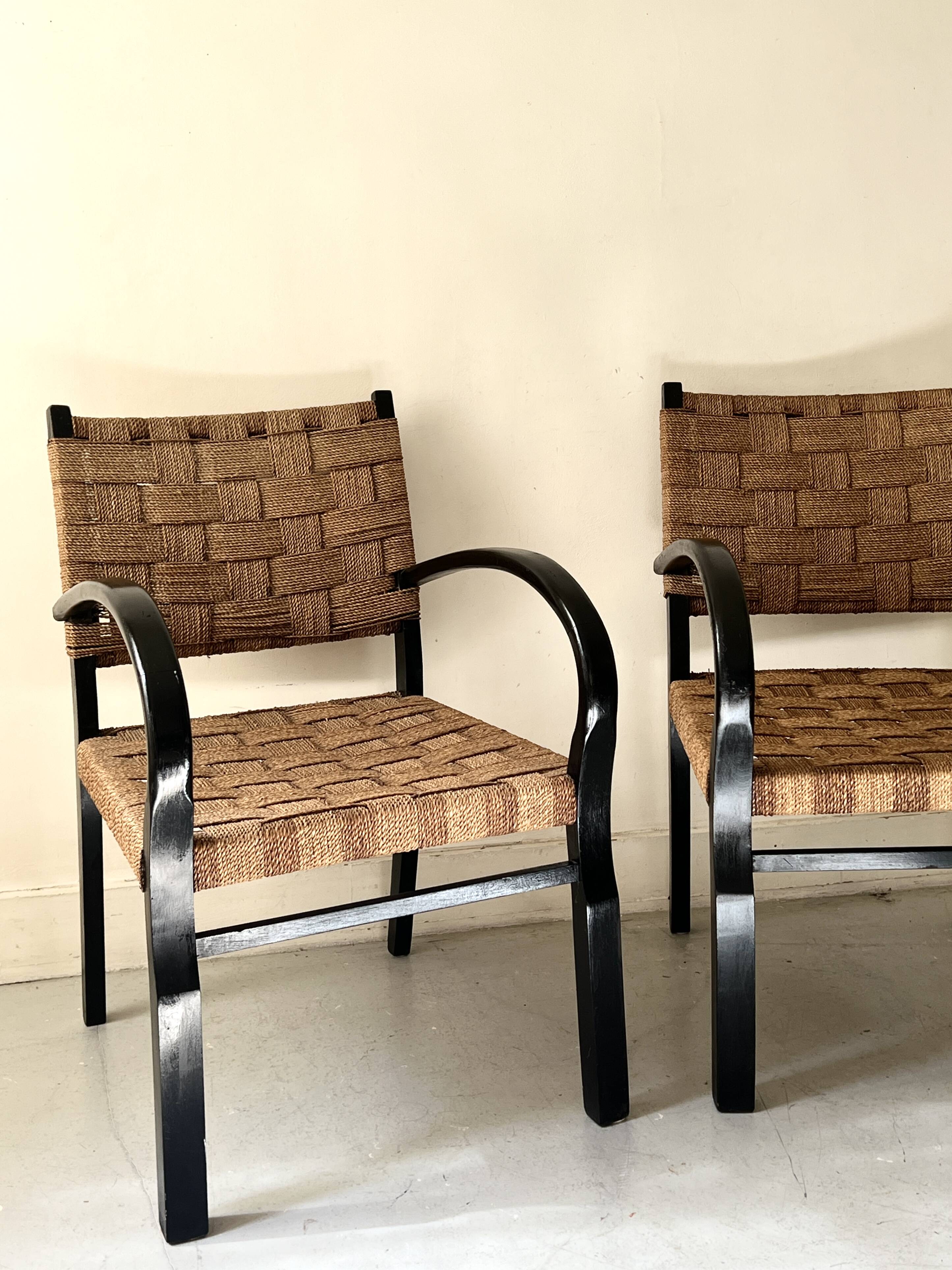 Scandinavian armchair in wood and rope by Axel Larsson, 1950