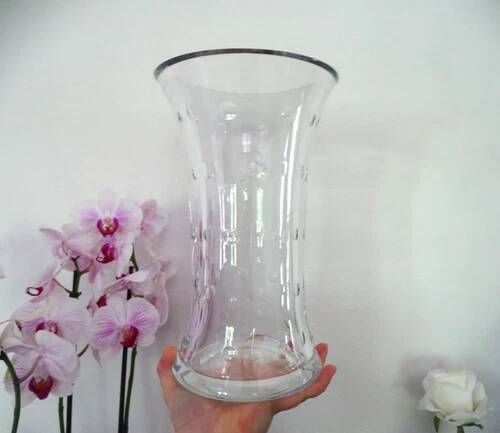 ST LOUIS "Bubbles" vase diabolo cut crystal bubbles signed - H 25 cm