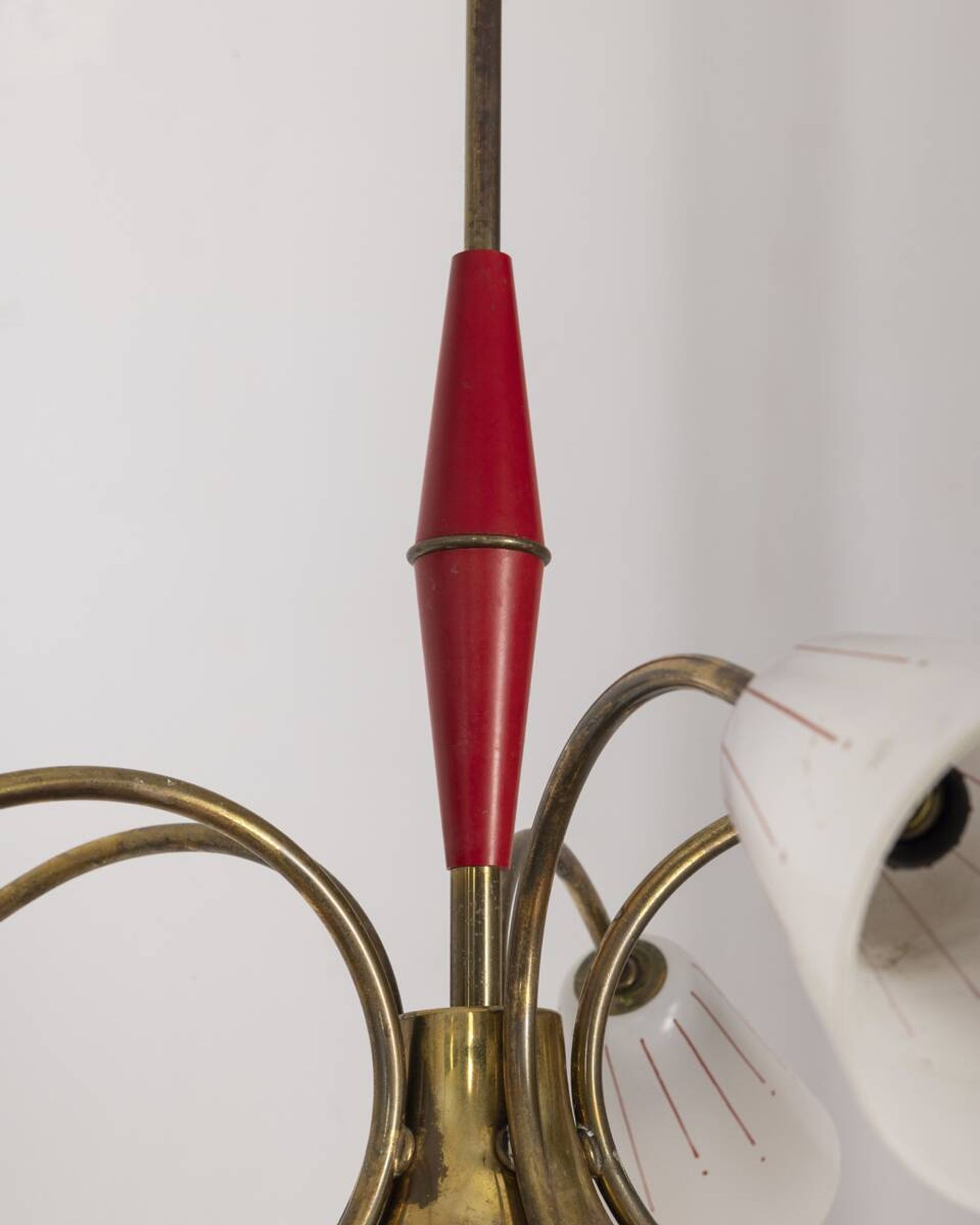 Vintage 60's chandelier, red metal and glass, italian design