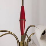 Vintage 60's chandelier, red metal and glass, italian design