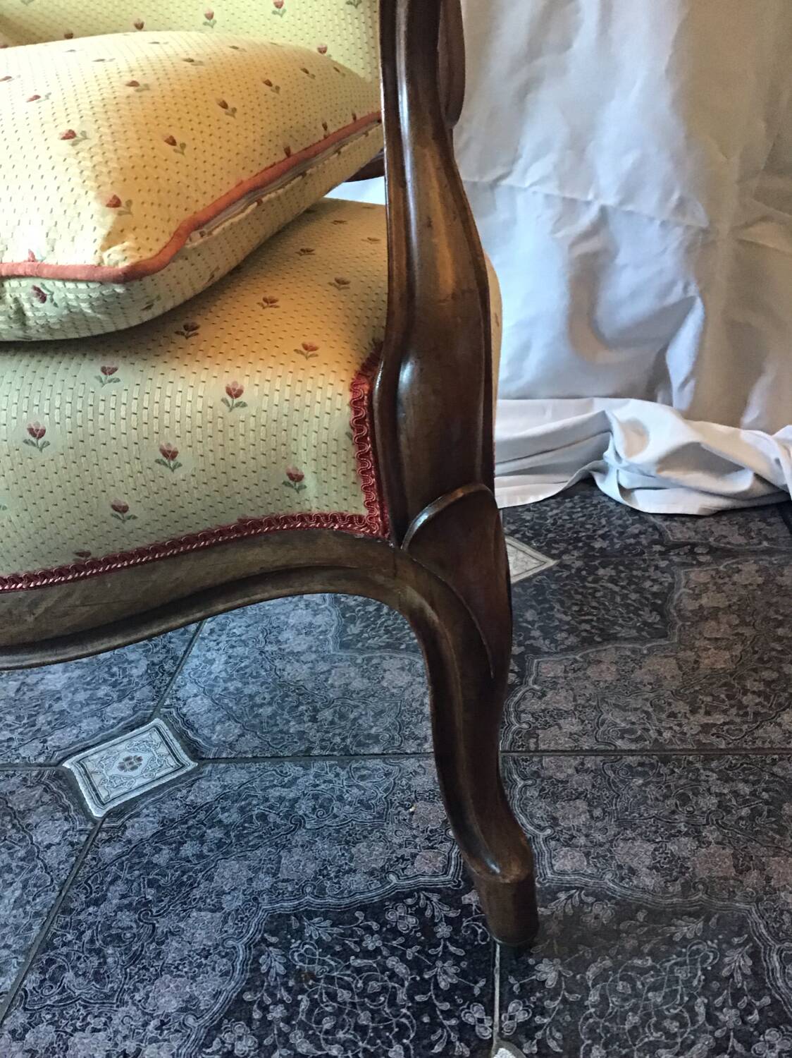 19th century Louis Philippe style armchair with purple backrest