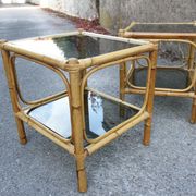 Pair of bamboo and smoked glass vintage bedside tables