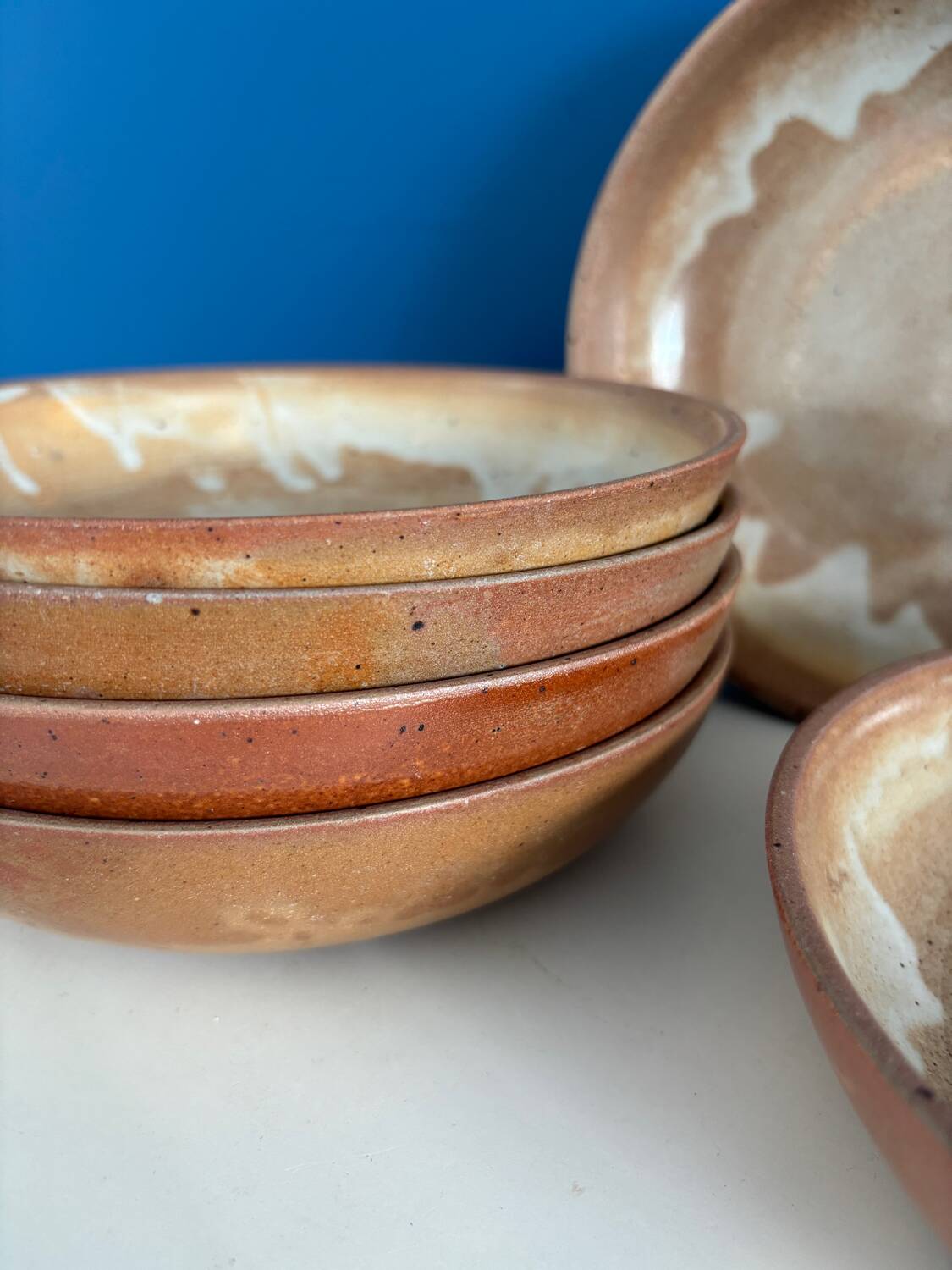 Service de 6 assiettes creuse en grès vintage - art de la table ceramique grès vintage