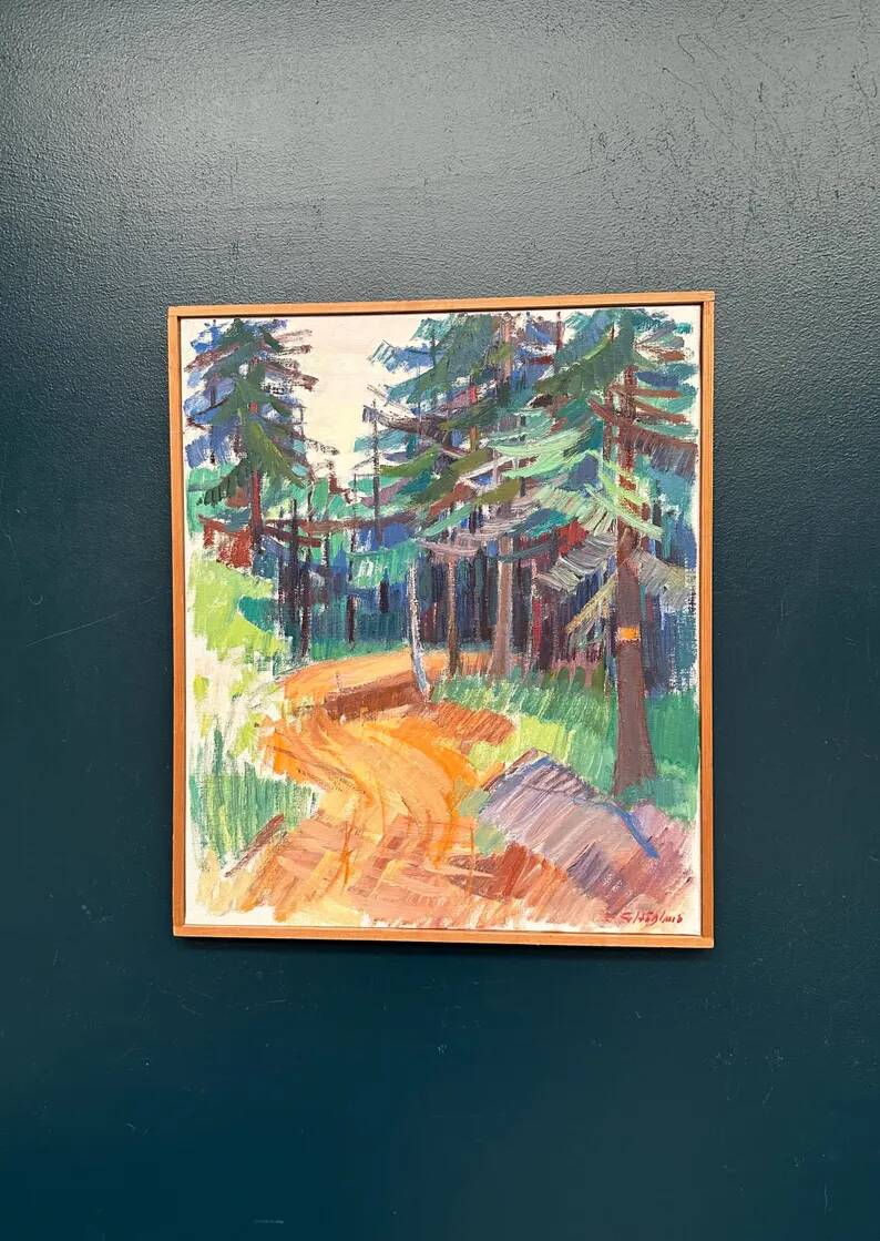 Swedish Oil on Canvas “Spår” by Gustaf Höglund, Vintage & Framed 57 × 49 cm