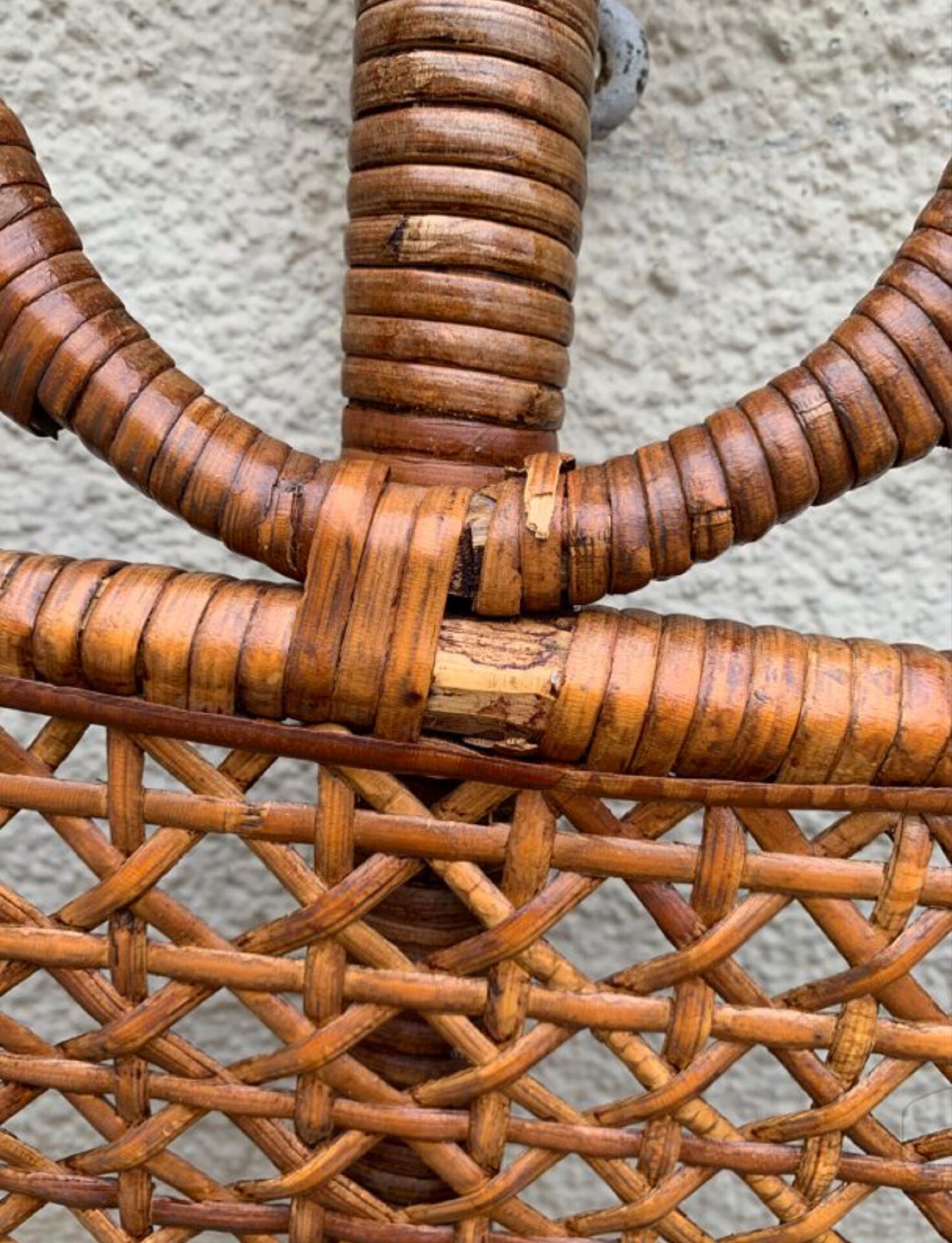Large vintage headboard in woven rattan fan / Peacock 180cm