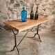 Vintage French Bistro Table | 1960s/70s Oak Top & Cast Iron Base | Retro Coffee & Wine Table