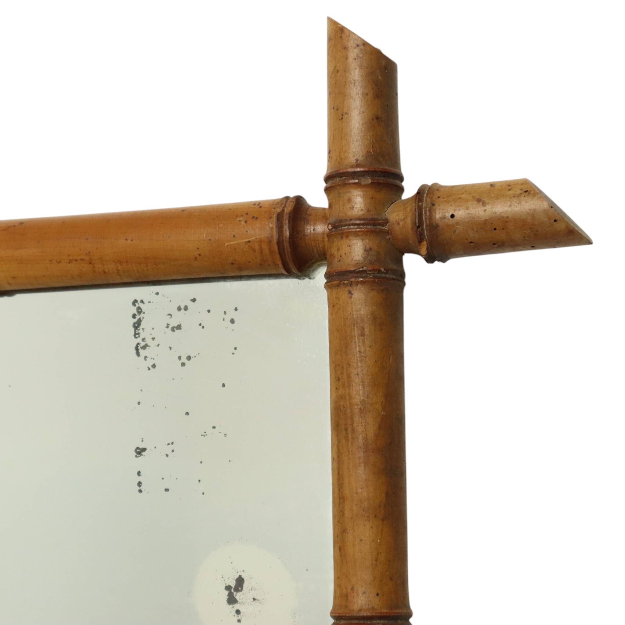 French Wooden Mirror, Faux Bamboo Chinoiserie, 57x47cm