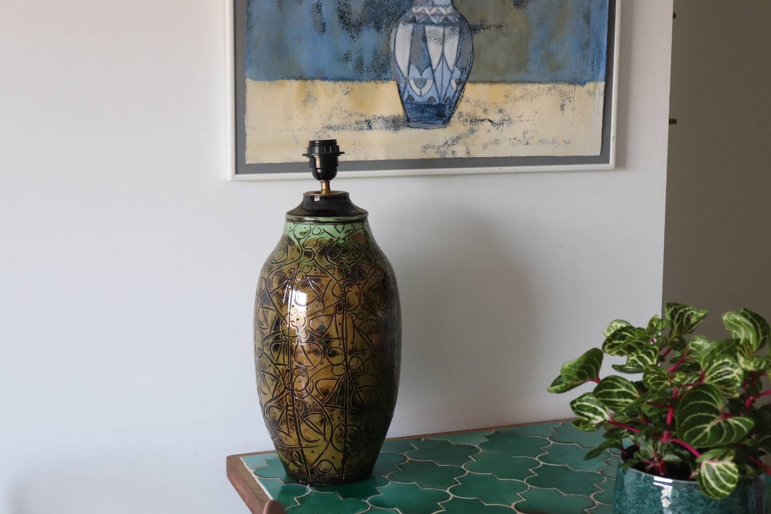 Handmade ceramic lamp signed