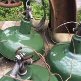 Set of 7 green industrial lamps in good condition, 1970s