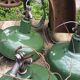 Set of 7 green industrial lamps in good condition, 1970s