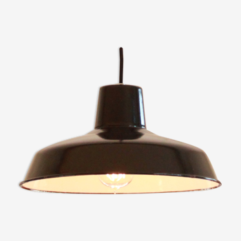 Lamp suspension old black enamelled sheet bowl lampshade metal workshop industrial garage