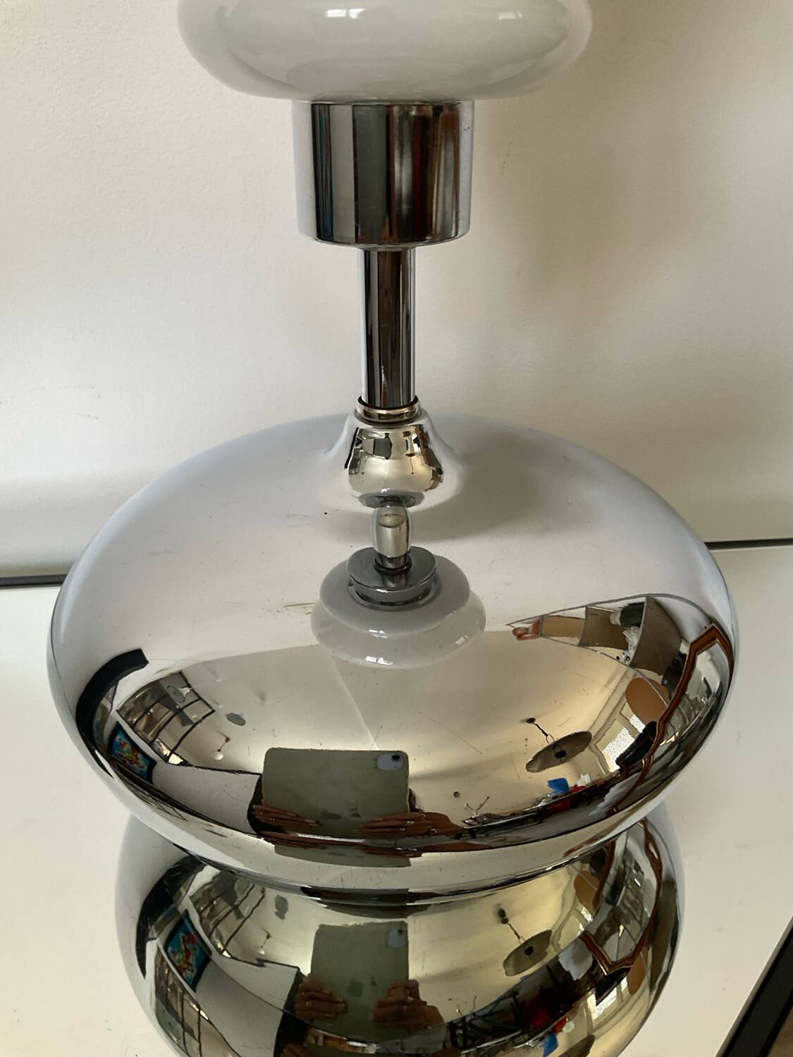 Vintage lamp in opaline and chrome metal