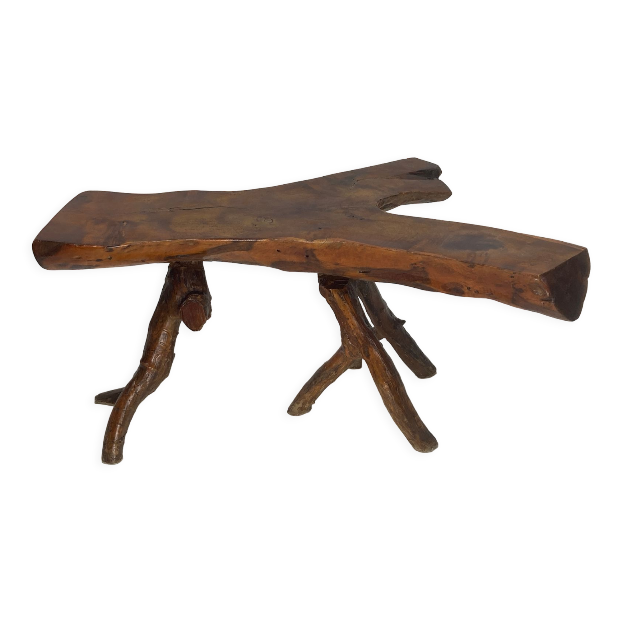 Wabia sabi rustic tree branch side table, Dutch 1960s