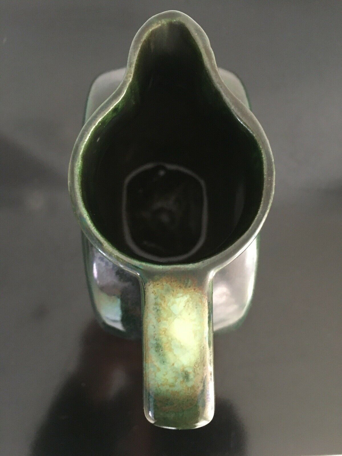 Carafe broc pitcher in green ceramic with metallic highlights