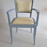 Fully restored bridge chair, curly wool fabric