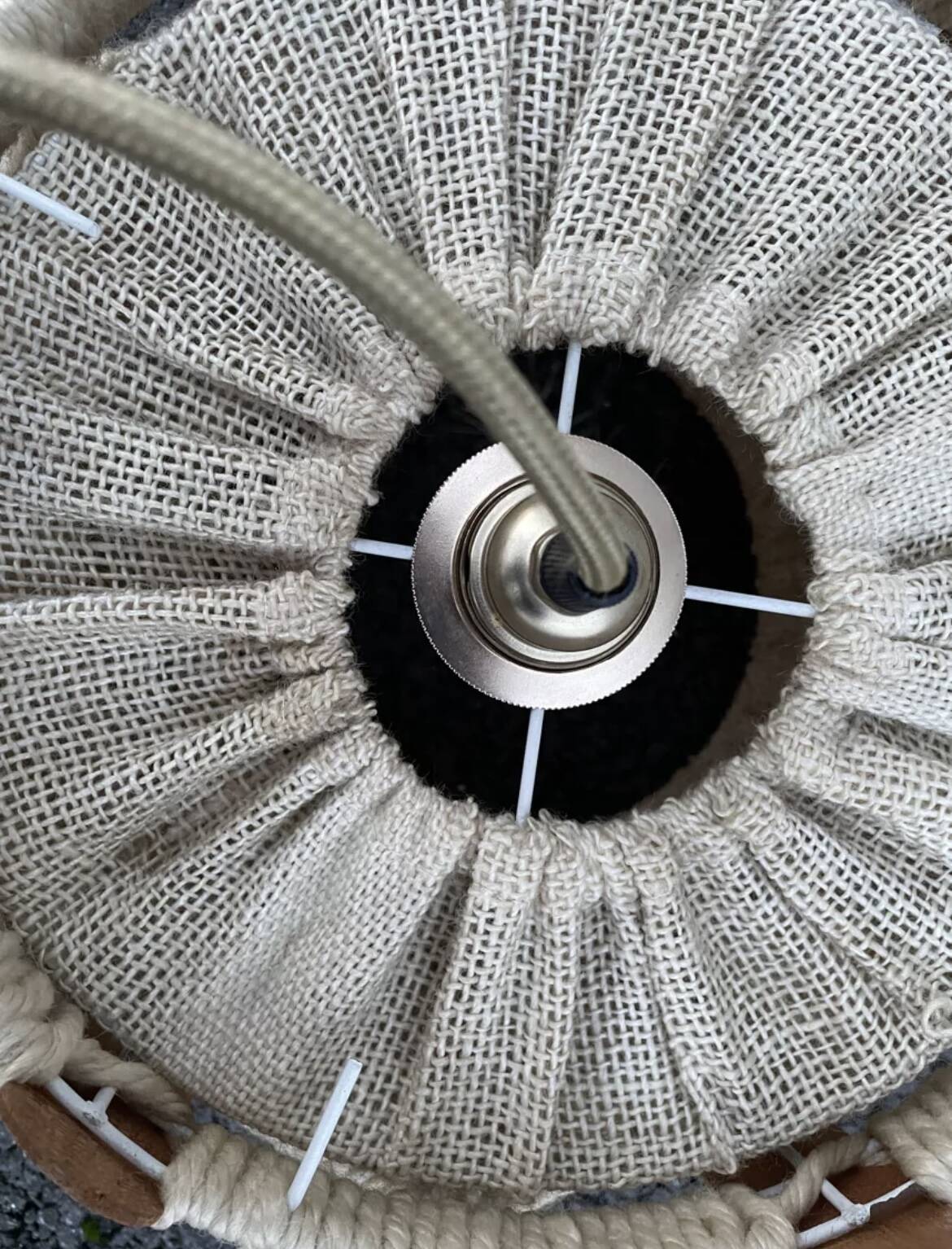 Scandinavian style jute and wood pendant light