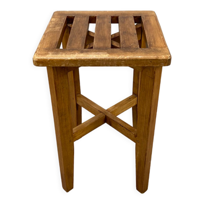 Tabouret reconstruction années 50 à lattes de bois