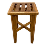 Tabouret reconstruction années 50 à lattes de bois