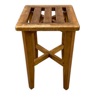 Tabouret reconstruction années 50 à lattes de bois