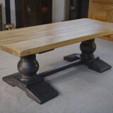 Antique monastery table in solid oak, dovetail joint, 20th century