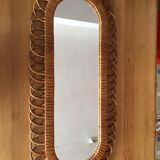 Miroir oval en rotin vintage