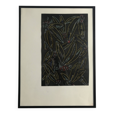 Elie Dayan, Sans titre (motif végétal 2). Technique mixte sur papier
