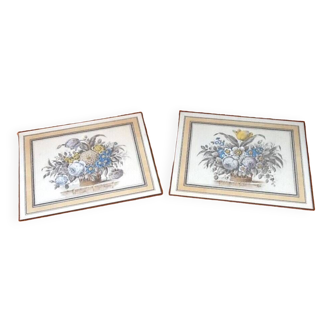 Pair of lithographs by ganapolsky late 19th century "the bouquet" on a wall