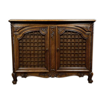 Magnificent curved woodwork buffet with double secret bottom, Louis XV style, in oak, circa 1900