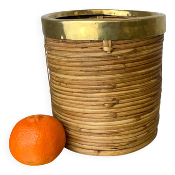 Rattan and brass basket, Italy, 1970, 16 cm diameter (Copy)