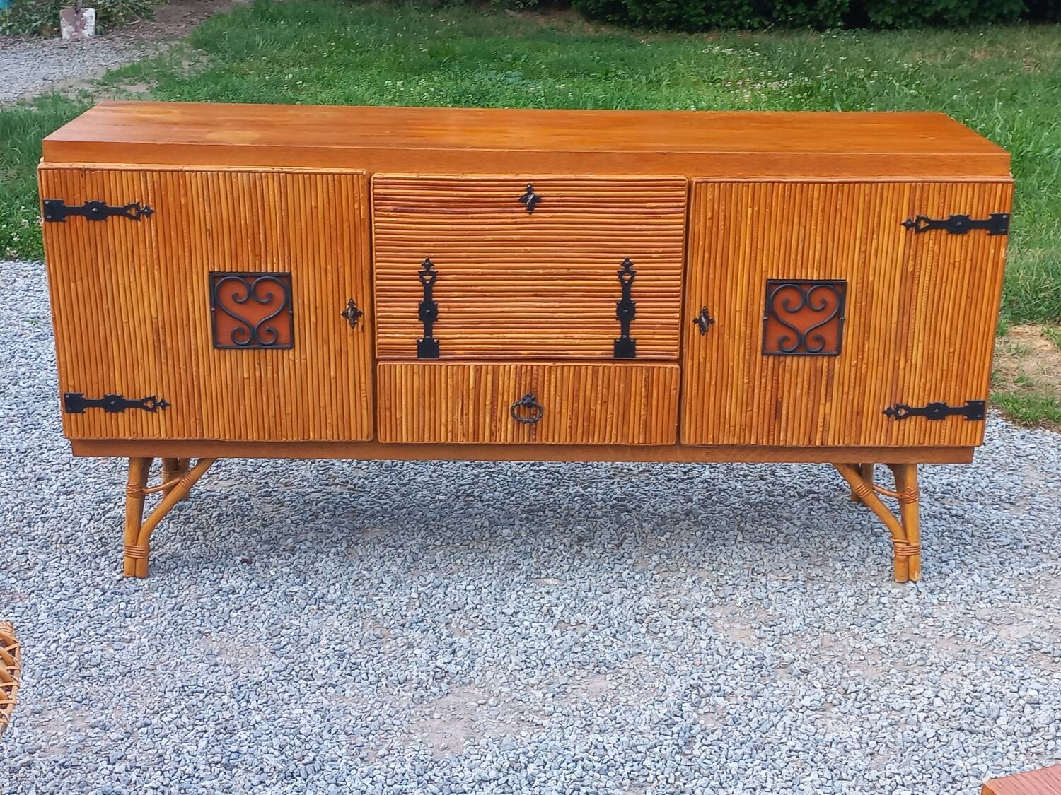 Vintage dining room attributed to Audoux and Minet in bamboo and rattan