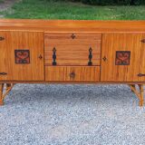 Vintage dining room attributed to Audoux and Minet in bamboo and rattan
