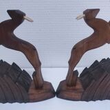 pair of art deco bookends in chamois wood