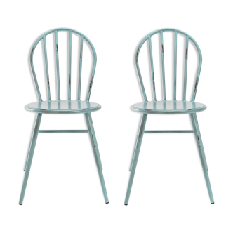 Chaises métal bleu vintage