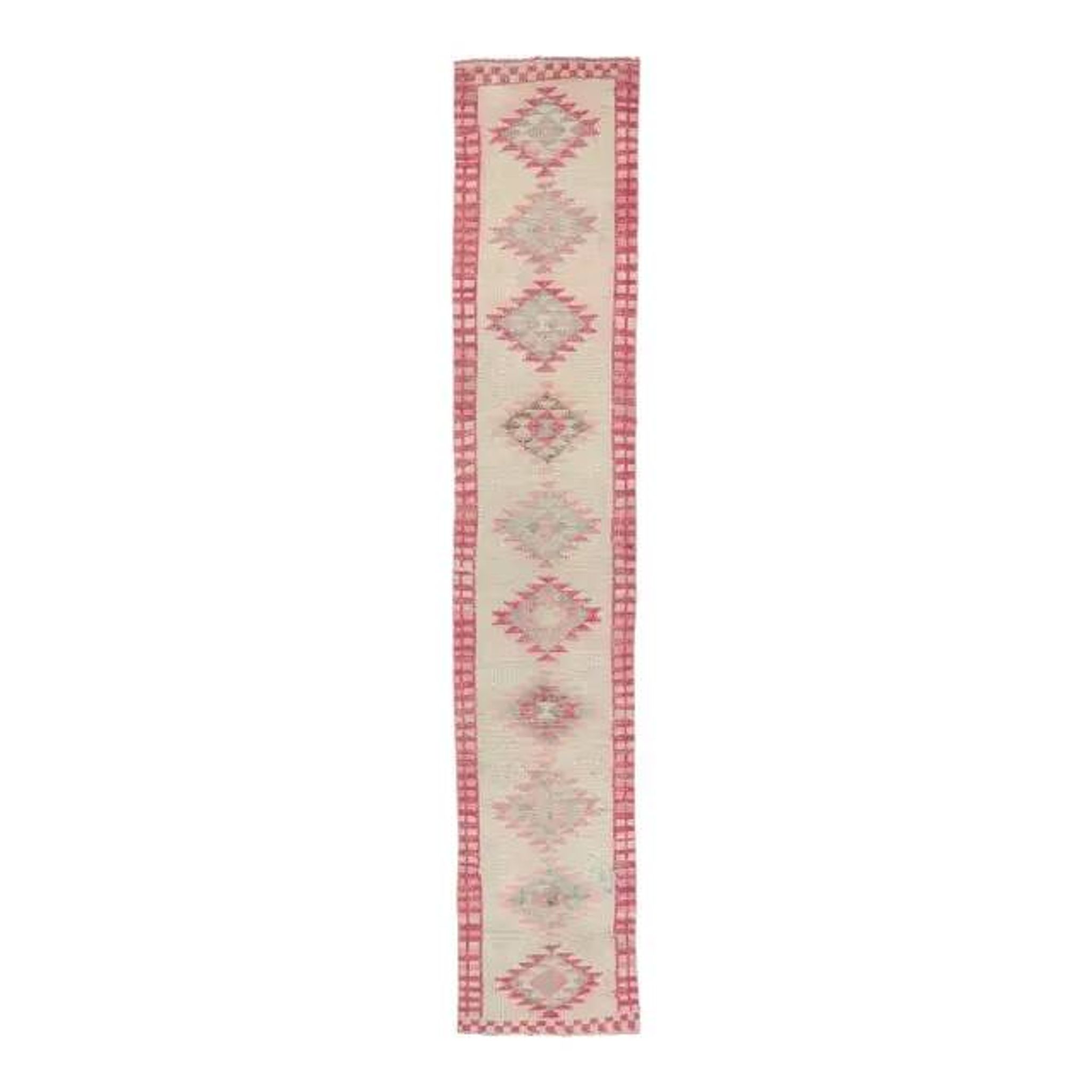 Pink Vintage Turkish Hand-Knotted Tribal Runner 74x391