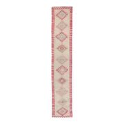 Pink Vintage Turkish Hand-Knotted Tribal Runner 74x391