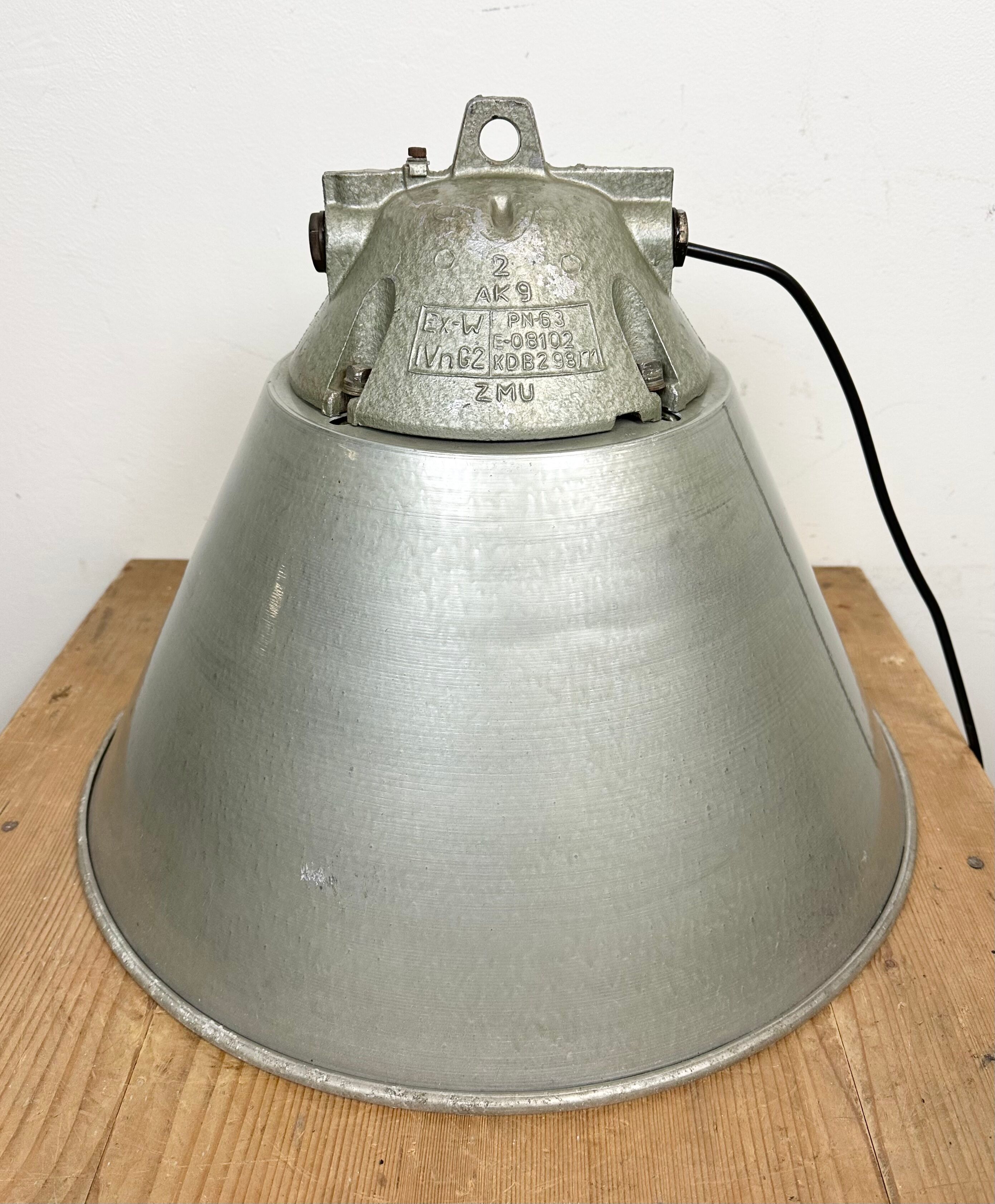 Grey Industrial Explosion Proof Lamp with Aluminium Shade from Zaos, 1970s