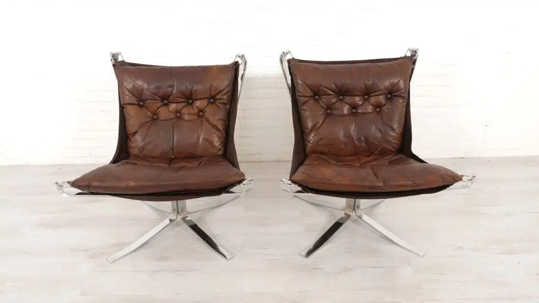 2 x vintage armchair | Falcon | Sigurd Ressell | Leather