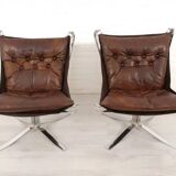 2 x vintage armchair | Falcon | Sigurd Ressell | Leather
