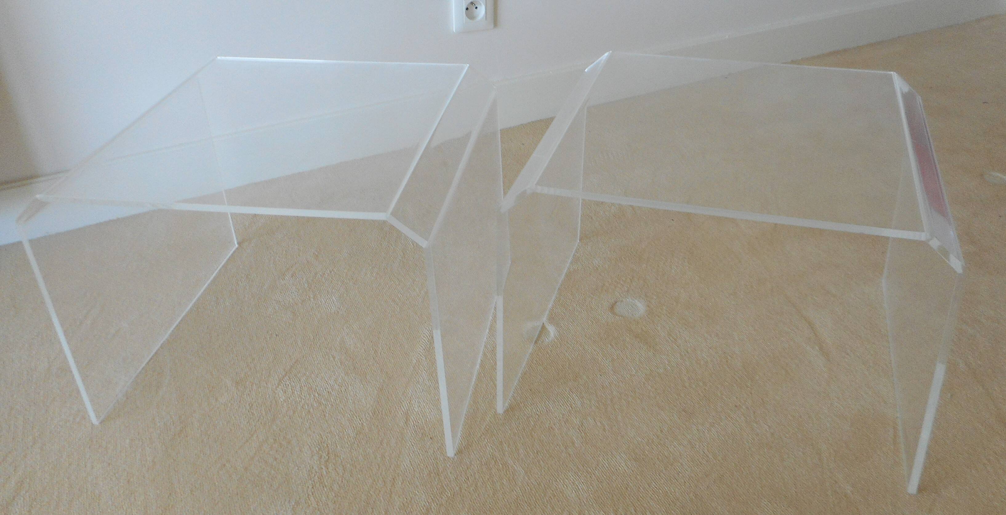 set of 2 vintage plexiglass side or bedside tables 1970