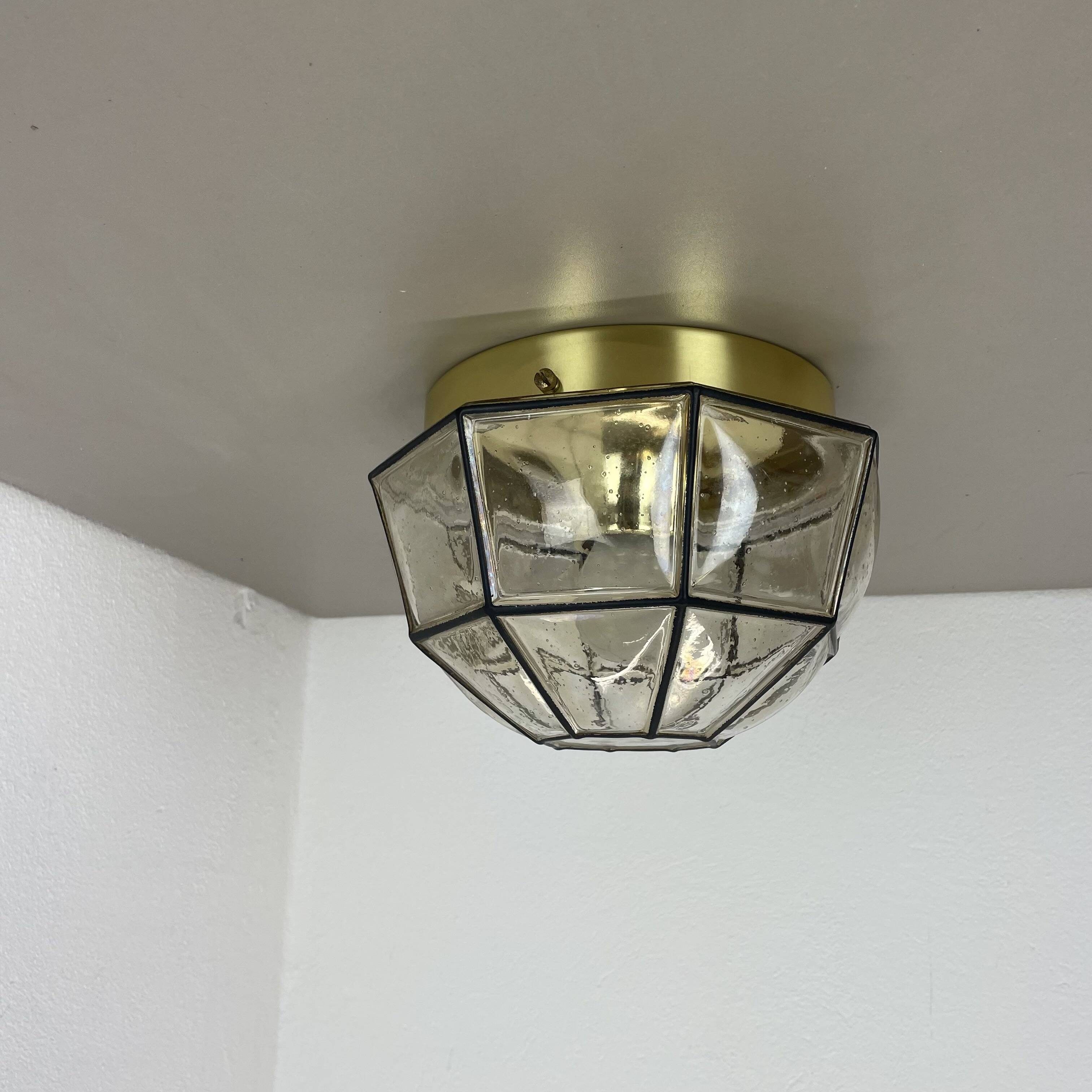 Ceiling Light "Iron Rings" made of Brass and Glass by Glashütte Limburg, Germany, 1970s