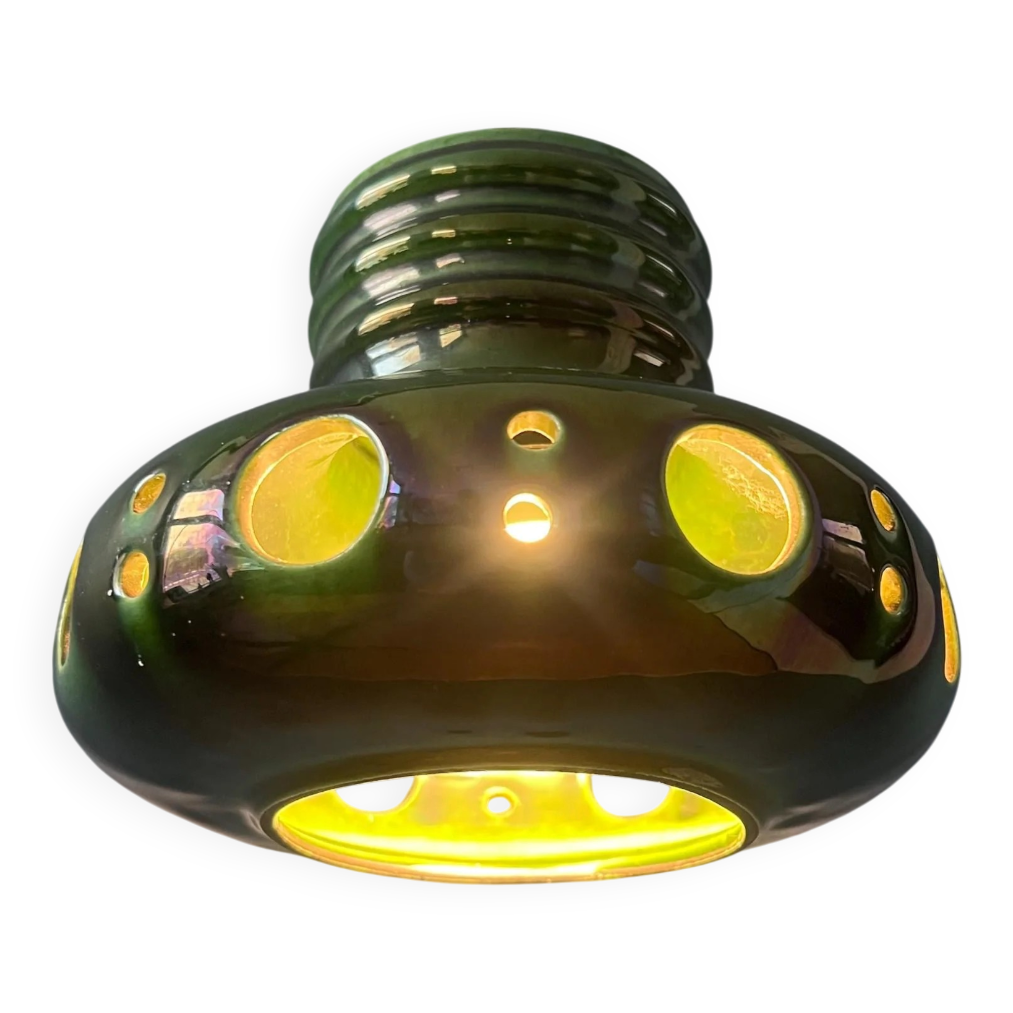 Green ceramic suspension Mid-Century - pendant lamp West Germany