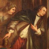 English painting oil on canvas genre scene from 18th century