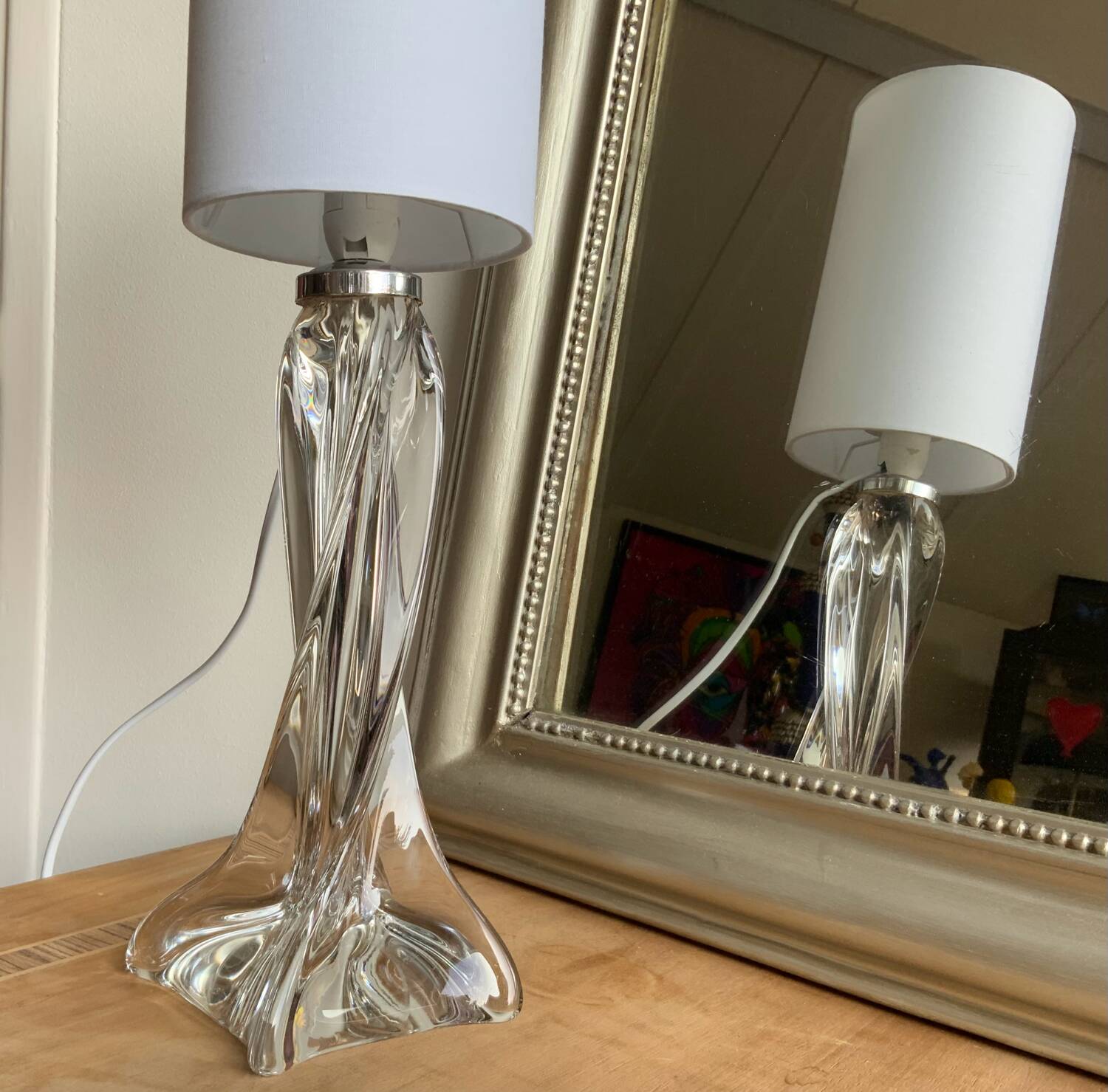 Vintage twisted crystal lamp, 25 cm, newly rewired • Decorative